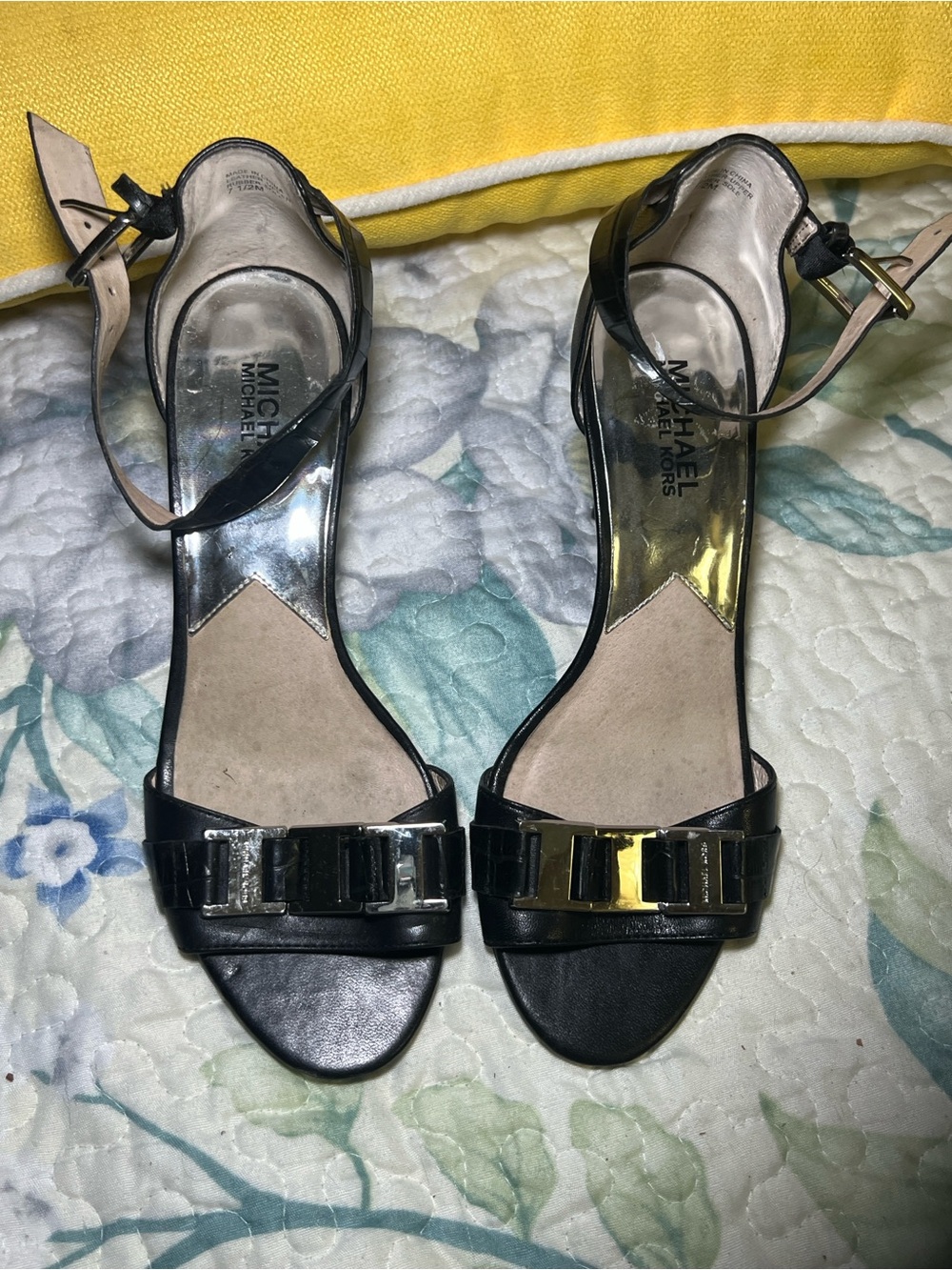 Michael Kors Black Ankle-Strappy Dress Sandals with Gold Hardware